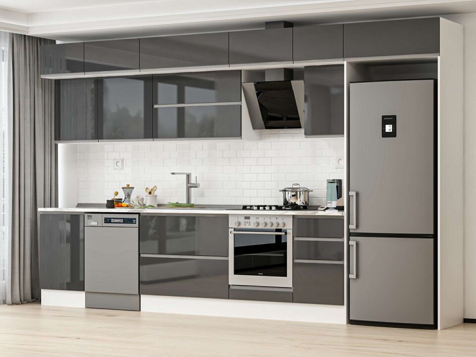Alvinka 385X240 Cm High Gloss Mutfak Dolabı Mb-E90S50S45-2 High Gloss | Antrasit - Suntalam