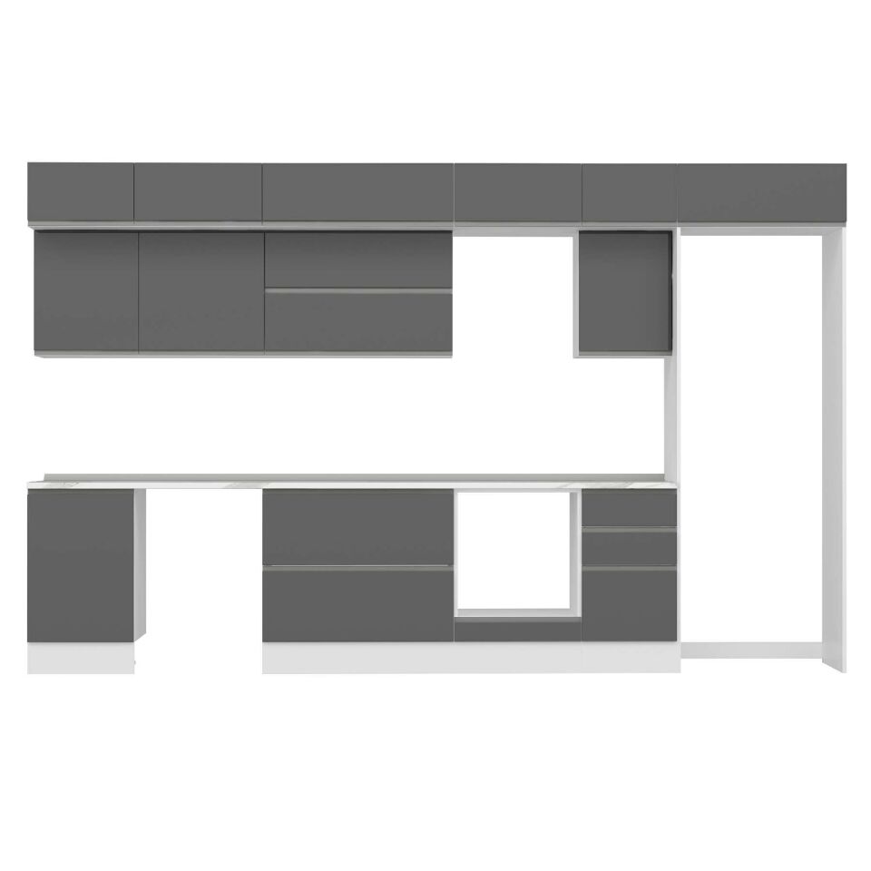 Alvinka 385X240 Cm High Gloss Mutfak Dolabı Mb-E90S50S45-2 High Gloss | Antrasit - Suntalam