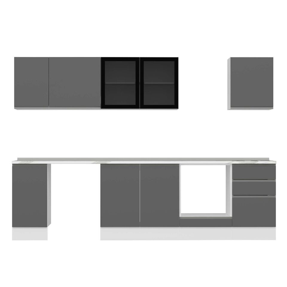 Alvinka 290X210 Cm High Gloss Mutfak Dolabı M-E80S40S50-3 High Gloss | Antrasit - Mdf