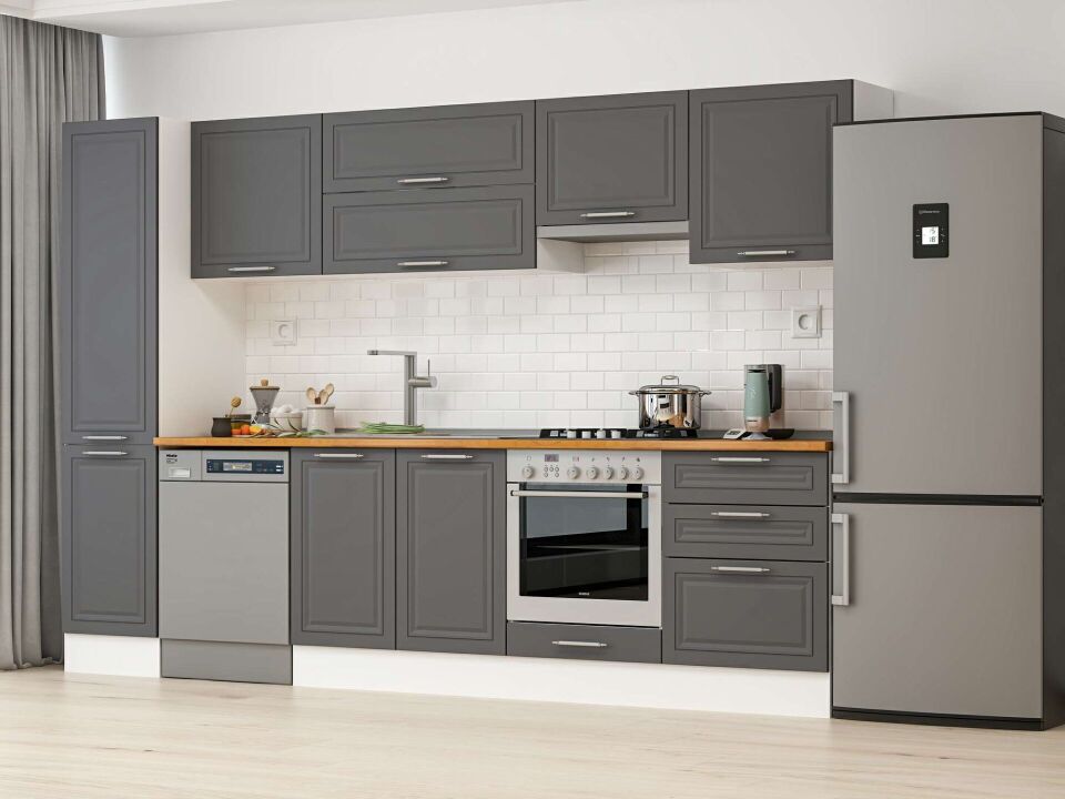 Alvinka 315X210 Cm Klasik Mebran Mutfak Dolabı Mb-E90B45S60-1 Mebran | Antrasit - Suntalam