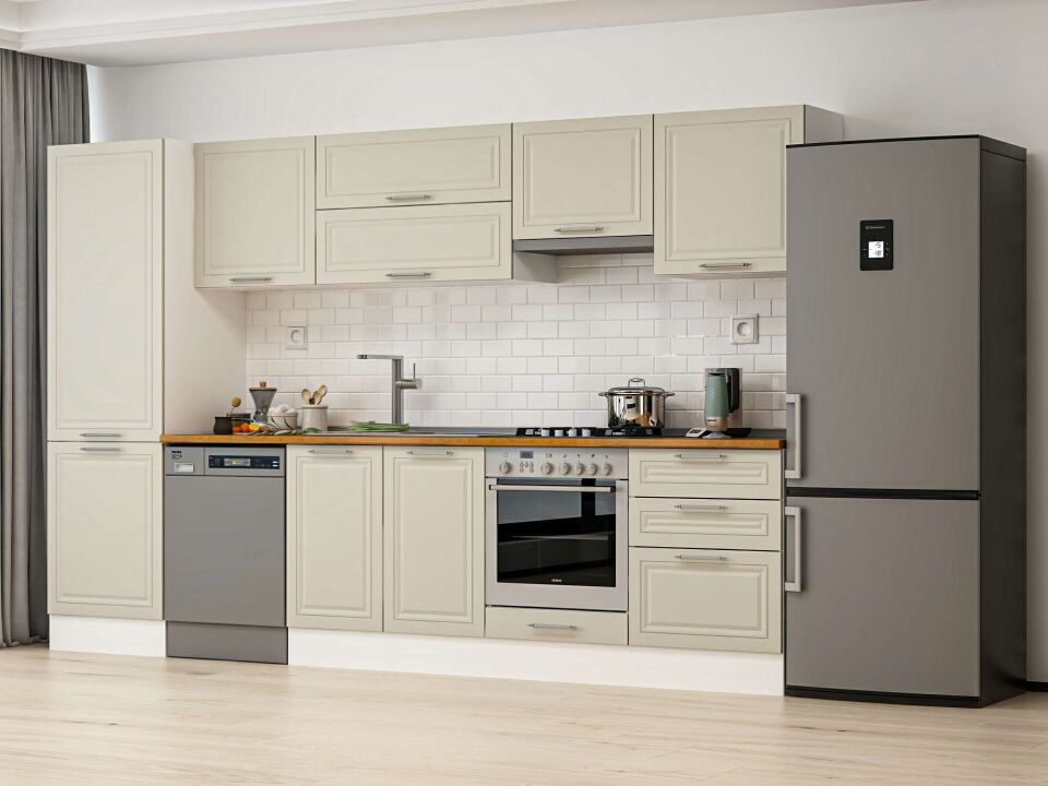 Alvinka 320X210 Cm Klasik Mebran Mutfak Dolabı Beyaz Beyaz Mb-E80B60S60-1
