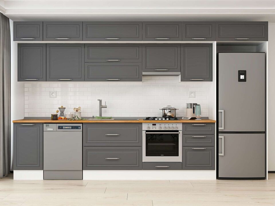 Alvinka 385X240 Cm Klasik Mebran Mutfak Dolabı Mb-E90S45S50-1 Mebran | Antrasit - Mdf