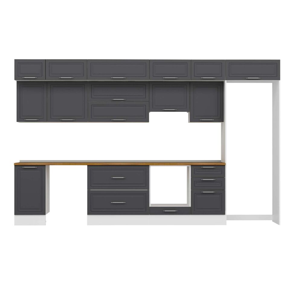 Alvinka 385X240 Cm Klasik Mebran Mutfak Dolabı Mb-E90S45S50-1 Mebran | Antrasit - Mdf
