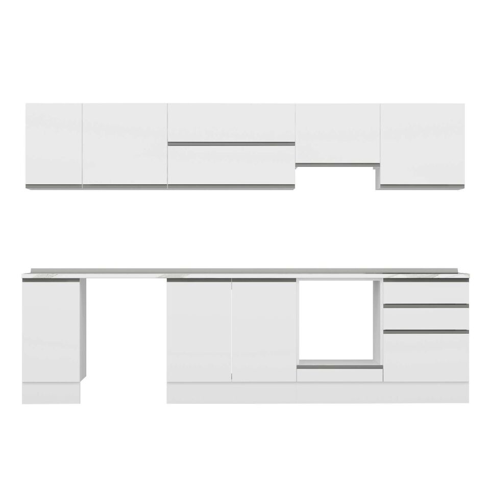 Alvinka 300X210 Cm High Gloss Mutfak Dolabı M-E80S40S60-1 High Gloss | Beyaz - Mdf
