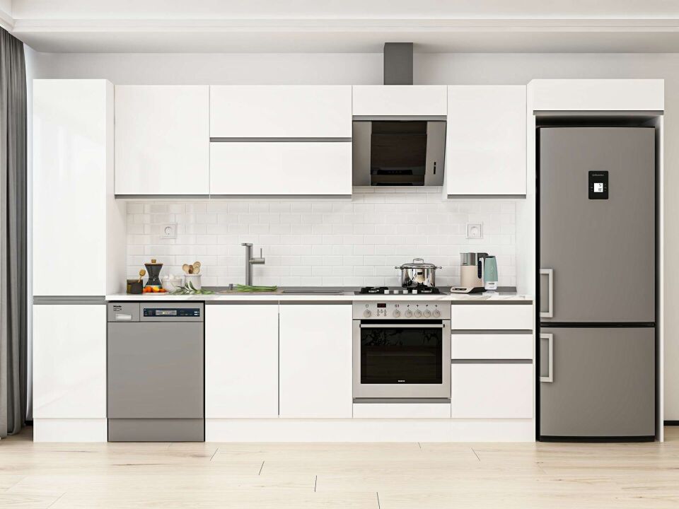 Alvinka 375X222 Cm High Gloss Mutfak Dolabı Mbb-E80B45S50-2 High Gloss | Beyaz - Mdf