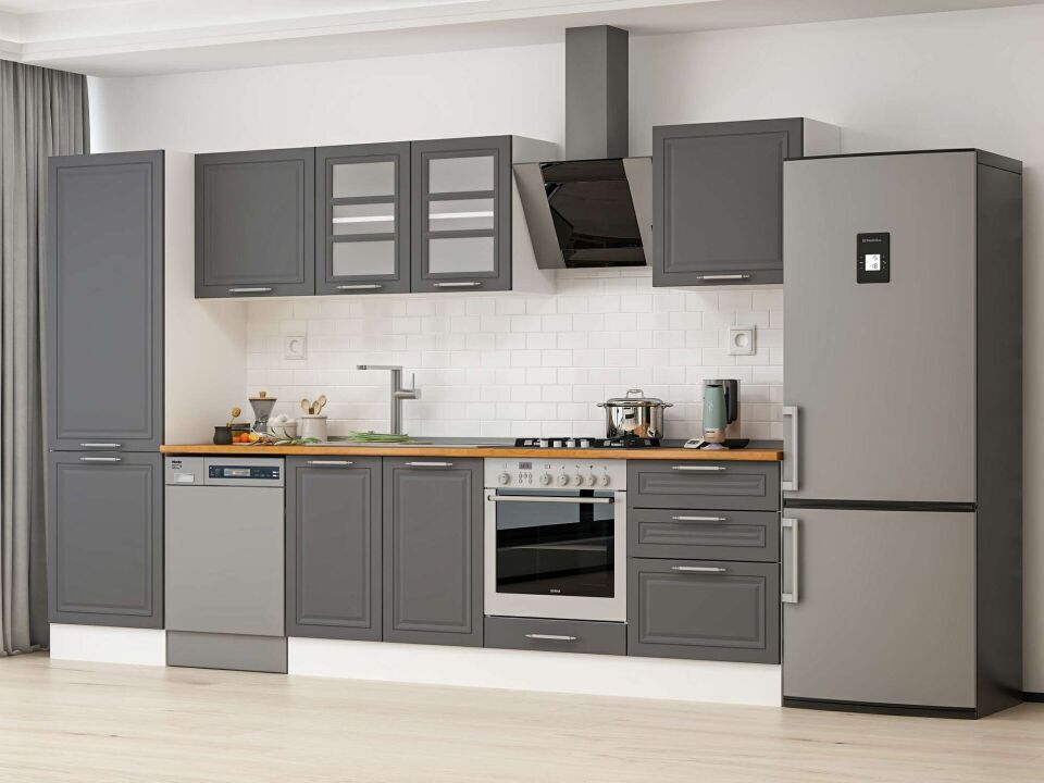 Alvinka 320X210 Cm Klasik Mebran Mutfak Dolabı Beyaz Beyaz Mb-E80B60S60-3
