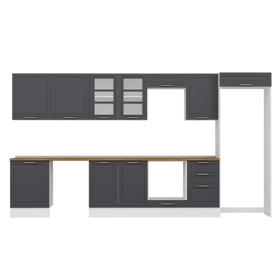 Alvinka 400X222 Cm Klasik Mebran Mutfak Dolabı Mb-E90S60S50-3 Mebran | Antrasit - Suntalam