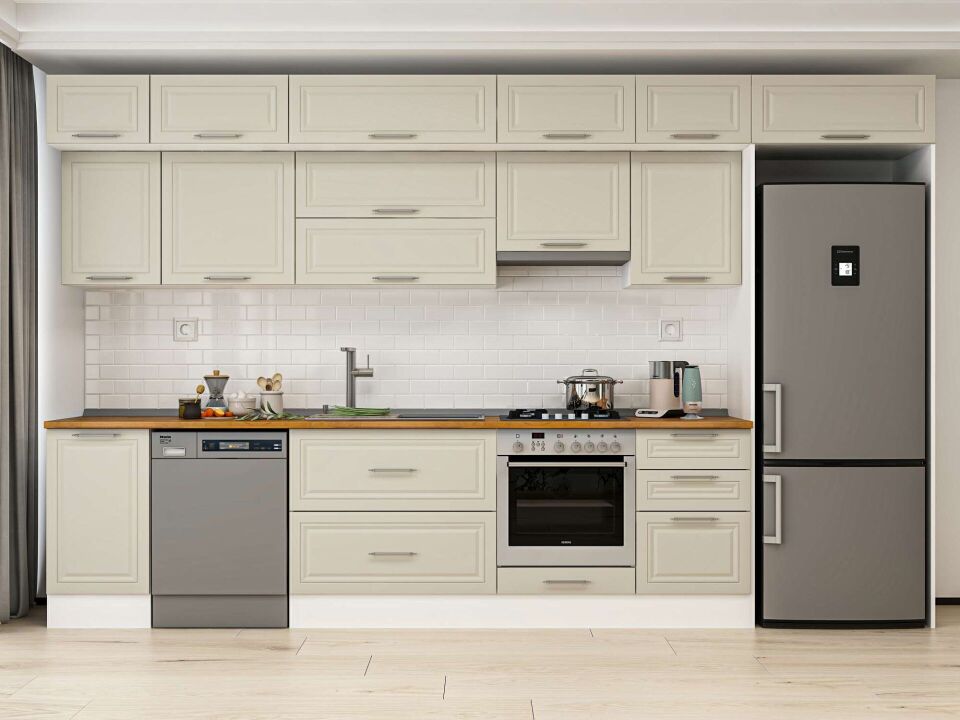 Alvinka 385X240 Cm Klasik Mebran Mutfak Dolabı Mb-E90S45S50-1 Mebran | Kumtaşı - Mdf