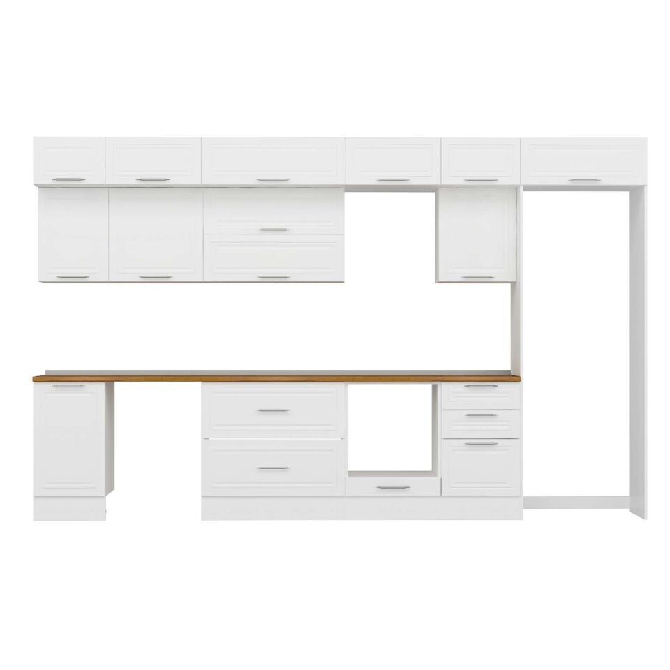 Alvinka 385X240 Cm Klasik Mebran Mutfak Dolabı Mb-E90S45S50-2 Mebran | Beyaz - Suntalam