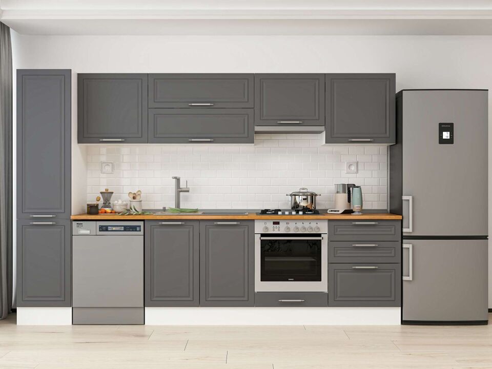 Alvinka 315X210 Cm Klasik Mebran Mutfak Dolabı Mb-E90B45S60-1 Mebran | Antrasit - Mdf