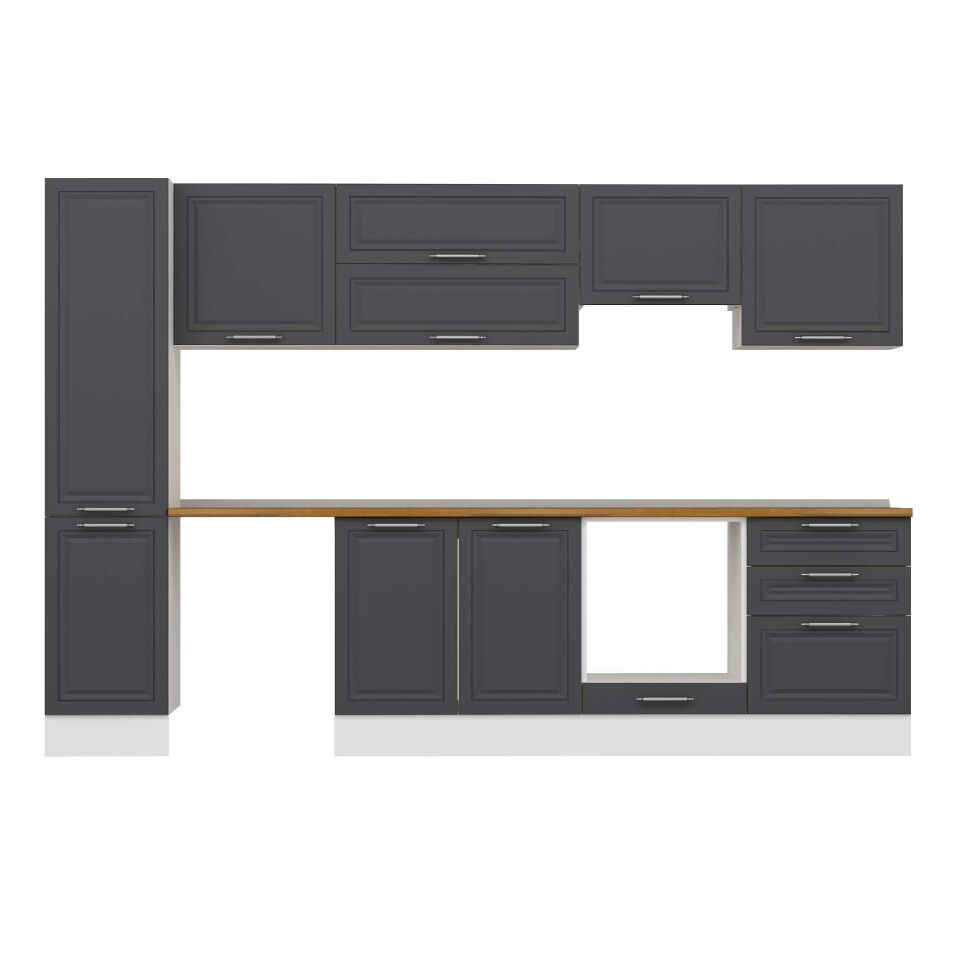 Alvinka 315X210 Cm Klasik Mebran Mutfak Dolabı Mb-E90B45S60-1 Mebran | Antrasit - Mdf