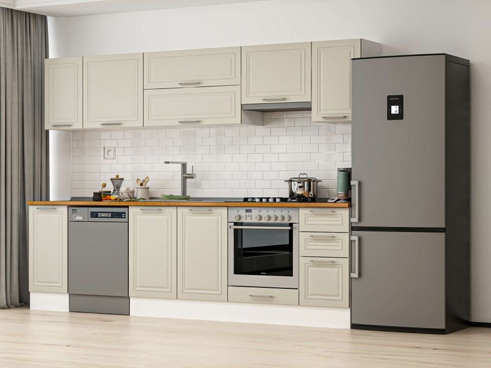 Alvinka 290X210 Cm Klasik Mebran Mutfak Dolabı Beyaz Beyaz M-E90S40S40-1
