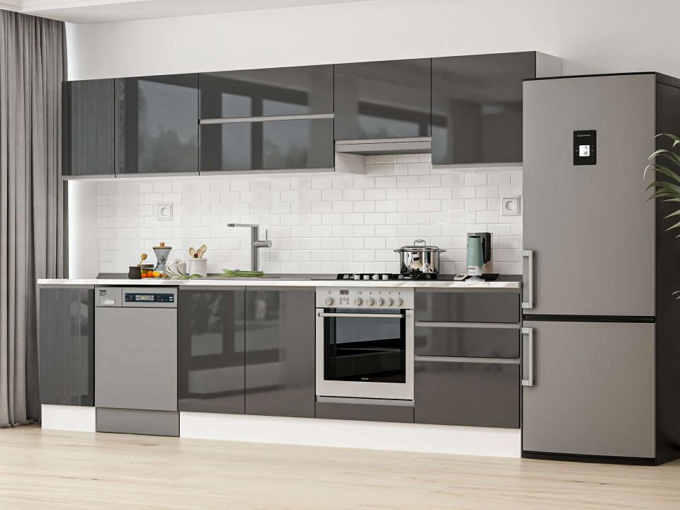 Alvinka 300X210 Cm High Gloss Mutfak Dolabı M-E80S40S60-1 High Gloss | Antrasit - Mdf