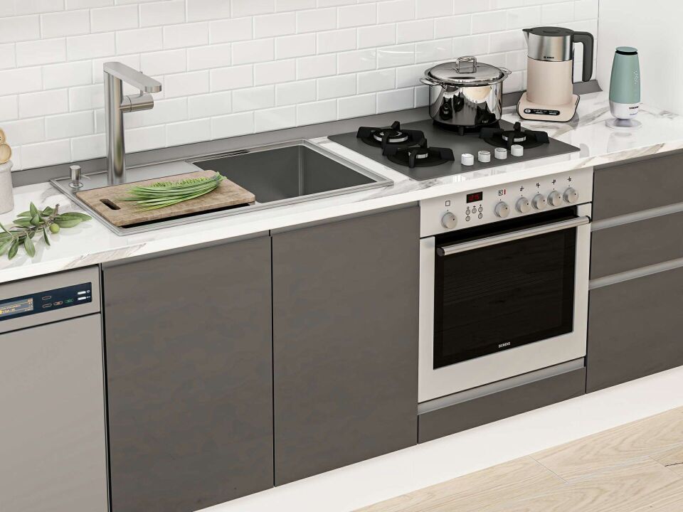 Alvinka 375X222 Cm High Gloss Mutfak Dolabı Mbb-E80B45S50-2 High Gloss | Antrasit - Mdf