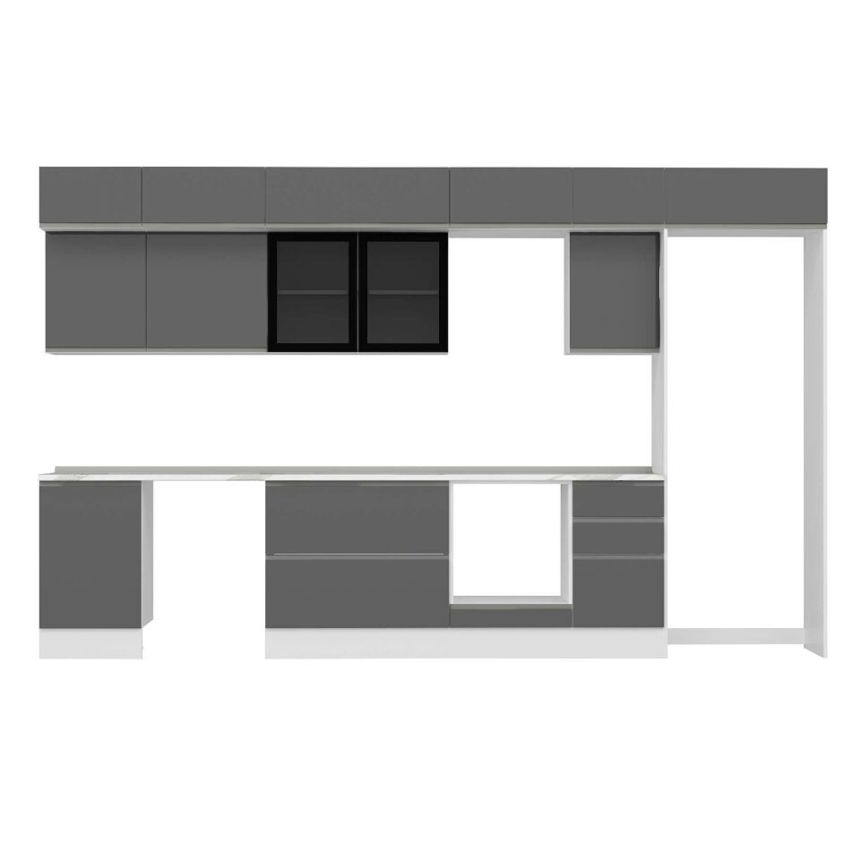 Alvinka 385X240 Cm High Gloss Mutfak Dolabı Mb-E90S50S45-3 High Gloss | Antrasit - Mdf
