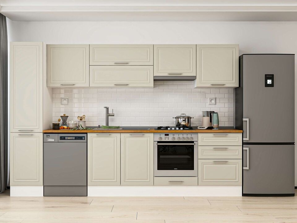 Alvinka 315X210 Cm Klasik Mebran Mutfak Dolabı Mb-E90B45S60-1 Mebran | Kumtaşı - Mdf