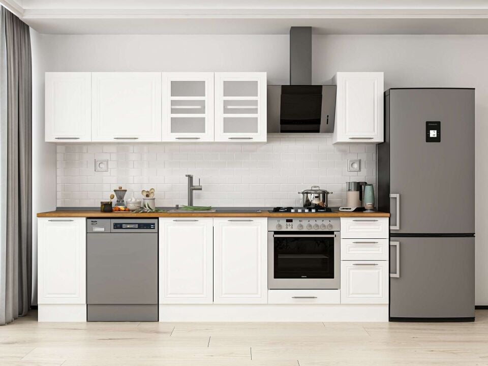 Alvinka 290X210 Cm Klasik Mebran Mutfak Dolabı Beyaz Beyaz M-E90S40S40-3