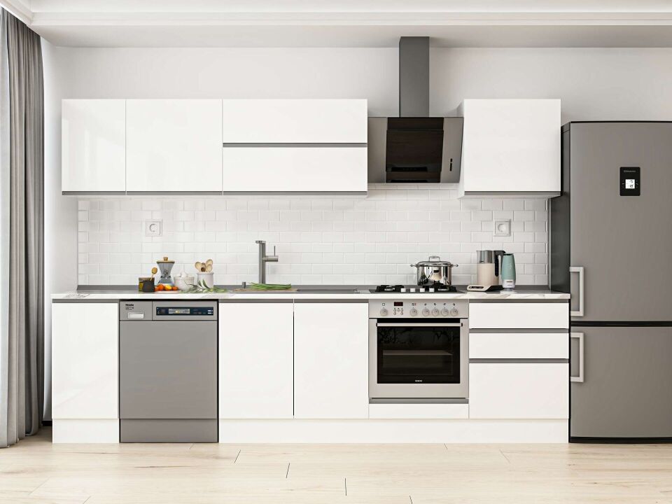 Alvinka 300X210 Cm High Gloss Mutfak Dolabı M-E80S40S60-2 High Gloss | Beyaz - Mdf