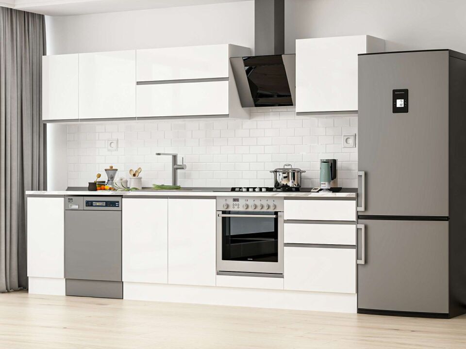 Alvinka 300X210 Cm High Gloss Mutfak Dolabı M-E80S40S60-2 High Gloss | Beyaz - Mdf