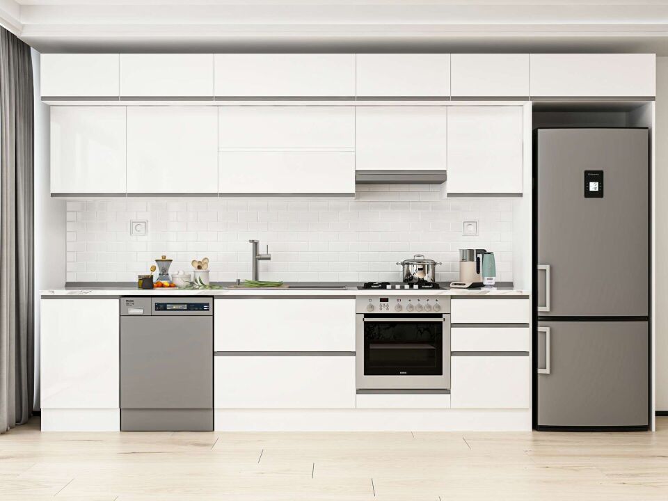 Alvinka 390X240 Cm High Gloss Mutfak Dolabı Mb-E90S50S50-1 High Gloss | Beyaz - Mdf