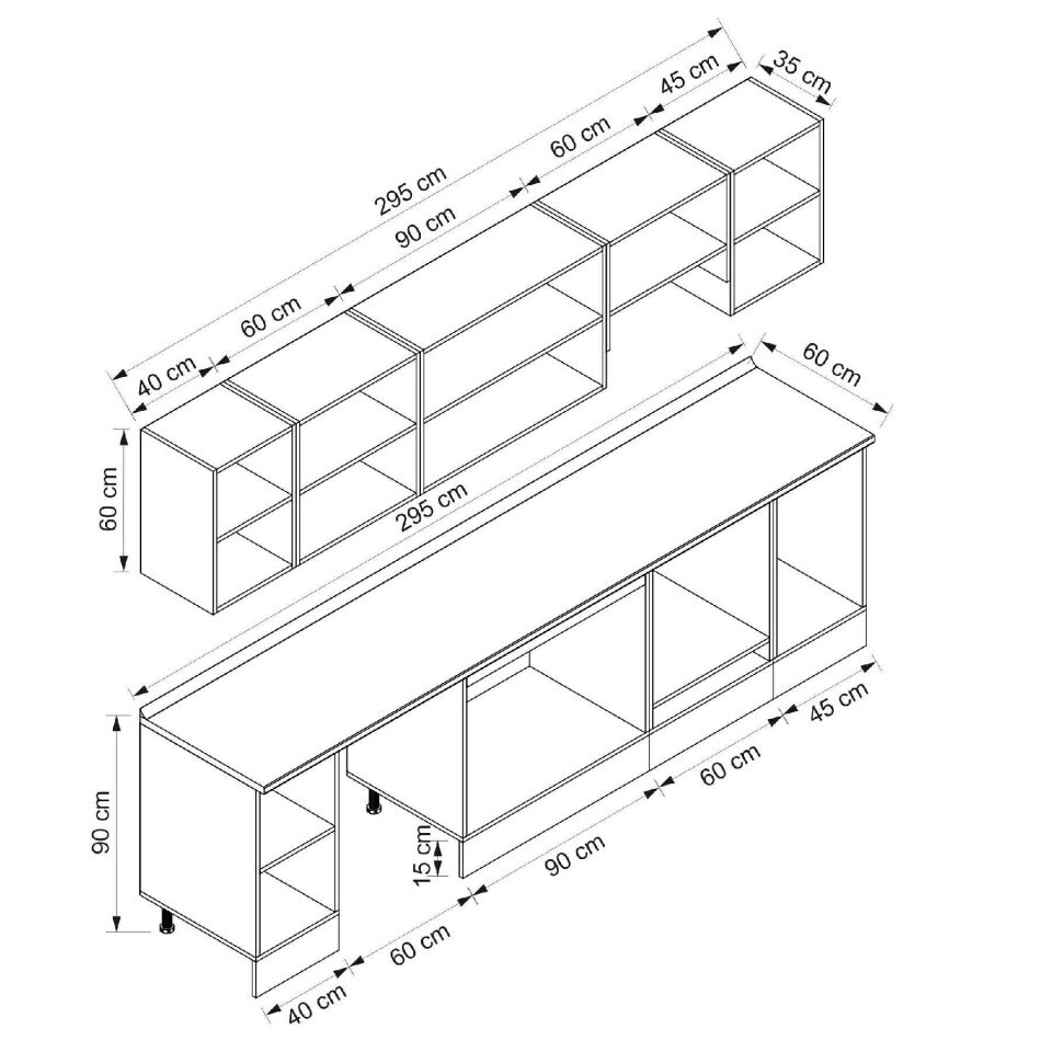 Alvinka 295X210 Cm Klasik Mebran Mutfak Dolabı Beyaz Beyaz M-E90S40S45-1