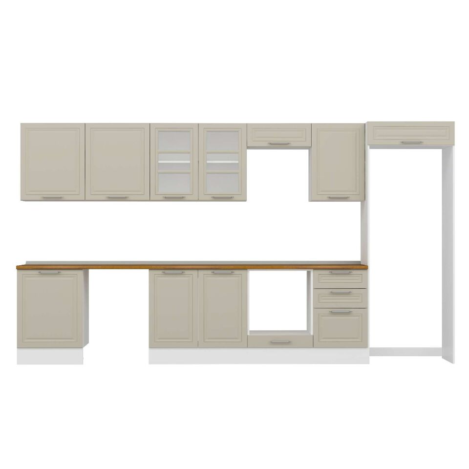 Alvinka 400X222 Cm Klasik Mebran Mutfak Dolabı Mb-E90S60S50-3 Mebran | Kumtaşı - Mdf