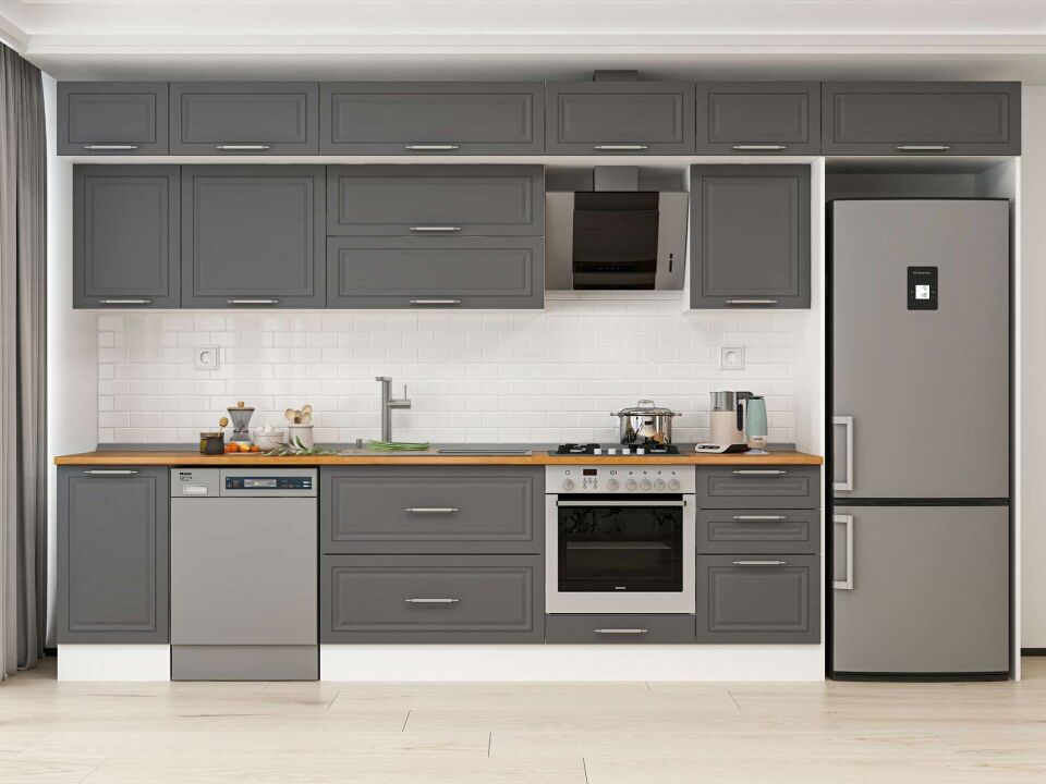 Alvinka 385X240 Cm Klasik Mebran Mutfak Dolabı Mb-E90S45S50-2 Mebran | Antrasit - Mdf