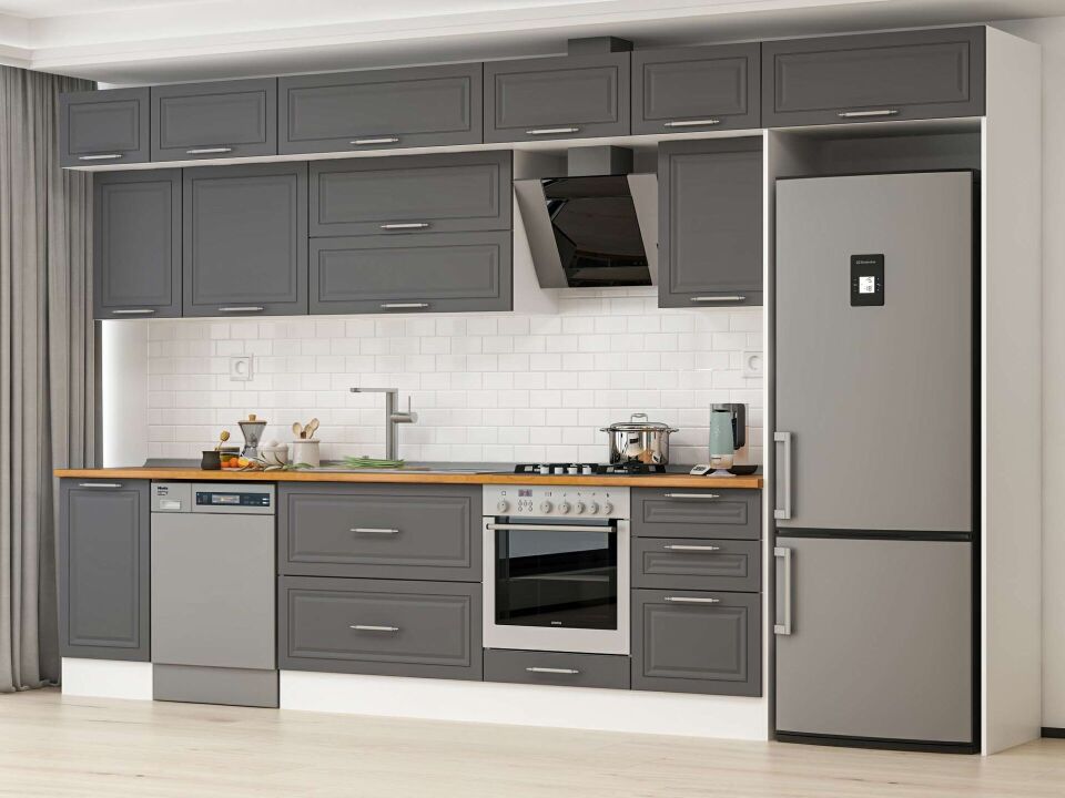 Alvinka 385X240 Cm Klasik Mebran Mutfak Dolabı Mb-E90S45S50-2 Mebran | Antrasit - Mdf