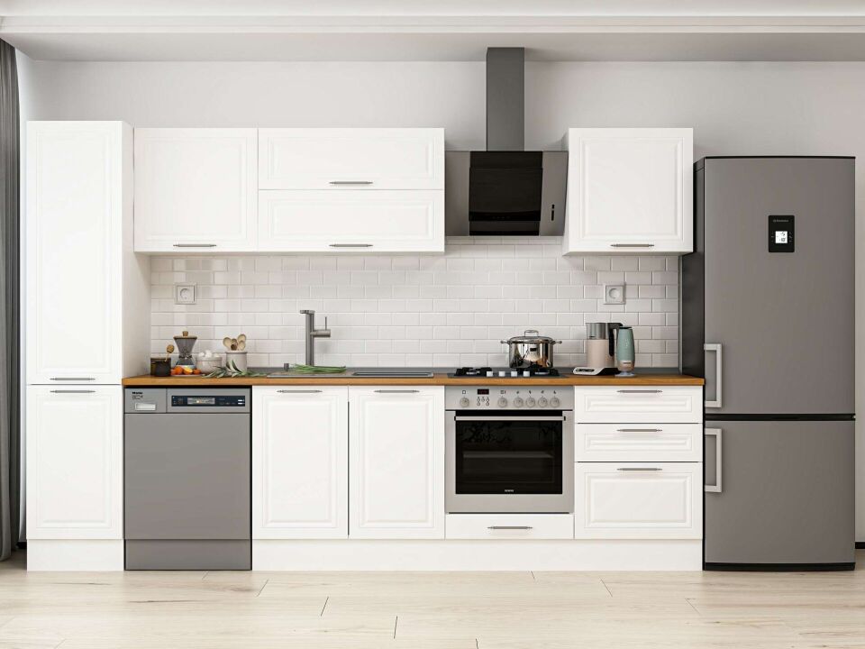 Alvinka 315X210 Cm Klasik Mebran Mutfak Dolabı Mb-E90B45S60-2 Mebran | Beyaz - Mdf