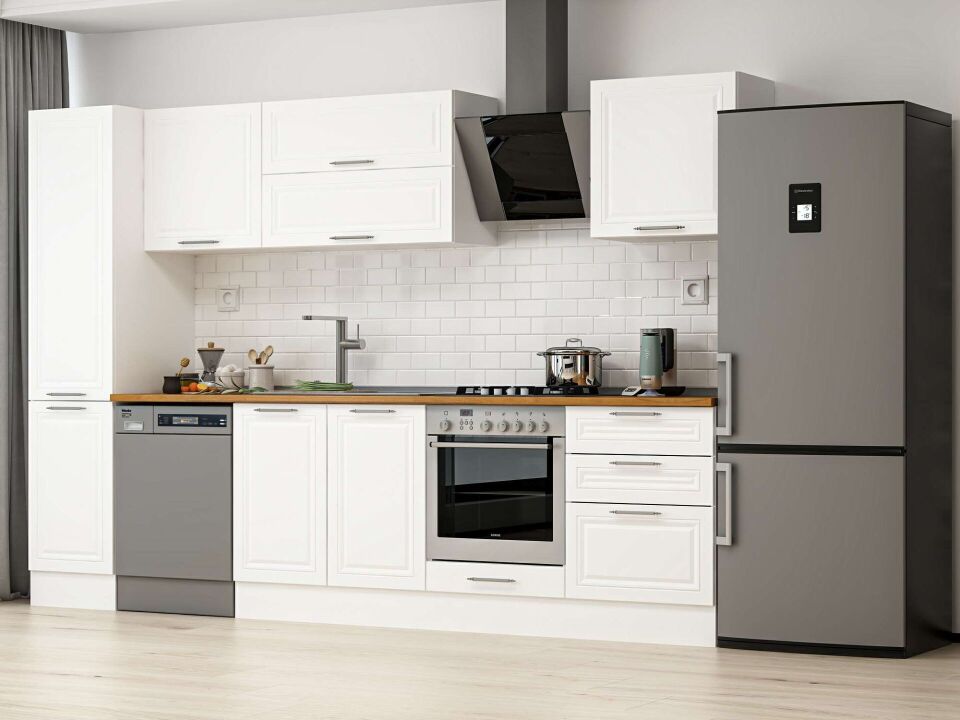Alvinka 315X210 Cm Klasik Mebran Mutfak Dolabı Mb-E90B45S60-2 Mebran | Beyaz - Mdf