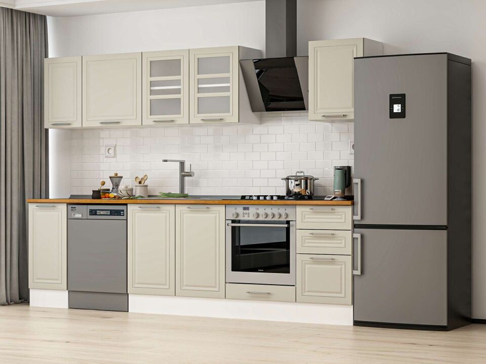 Alvinka 295X210 Cm Klasik Mebran Mutfak Dolabı Beyaz Beyaz M-E90S40S45-3