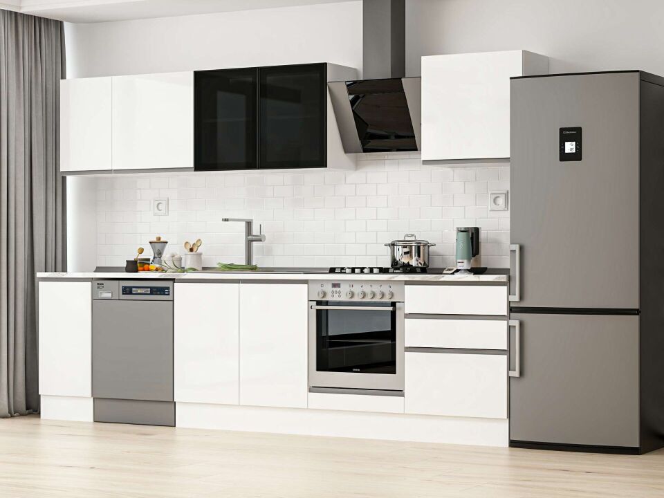 Alvinka 300X210 Cm High Gloss Mutfak Dolabı M-E80S40S60-3 High Gloss | Beyaz - Suntalam