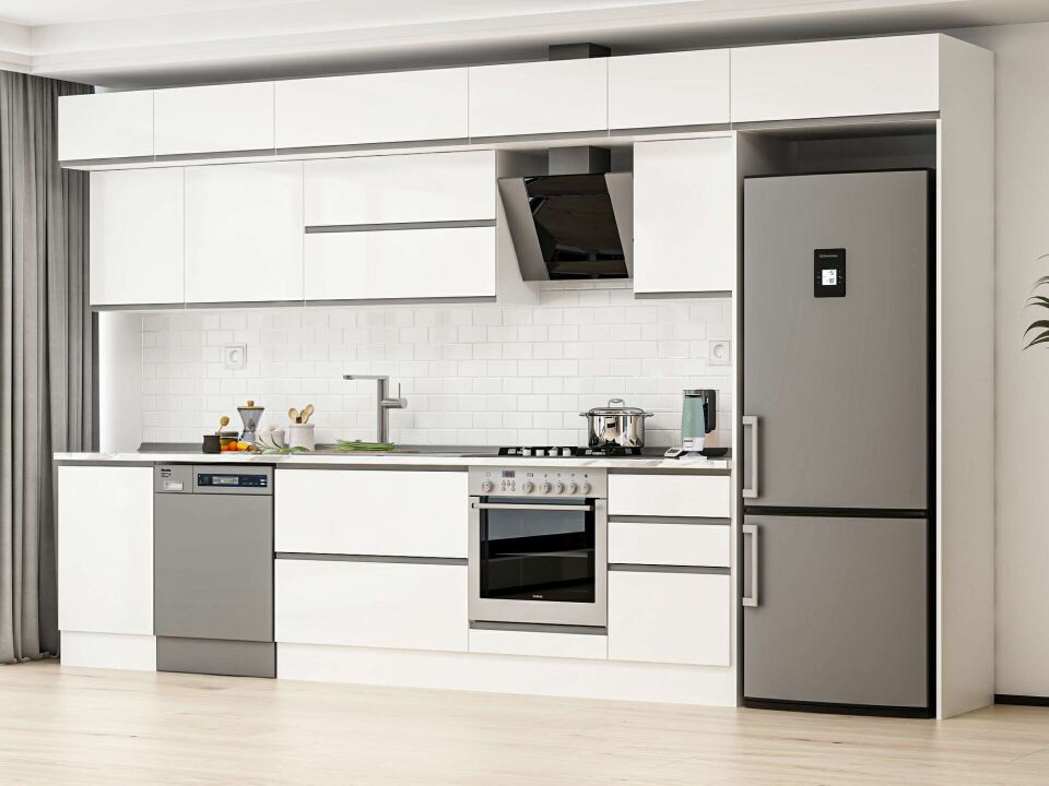 Alvinka 390X240 Cm High Gloss Mutfak Dolabı Mb-E90S50S50-2 High Gloss | Beyaz - Suntalam