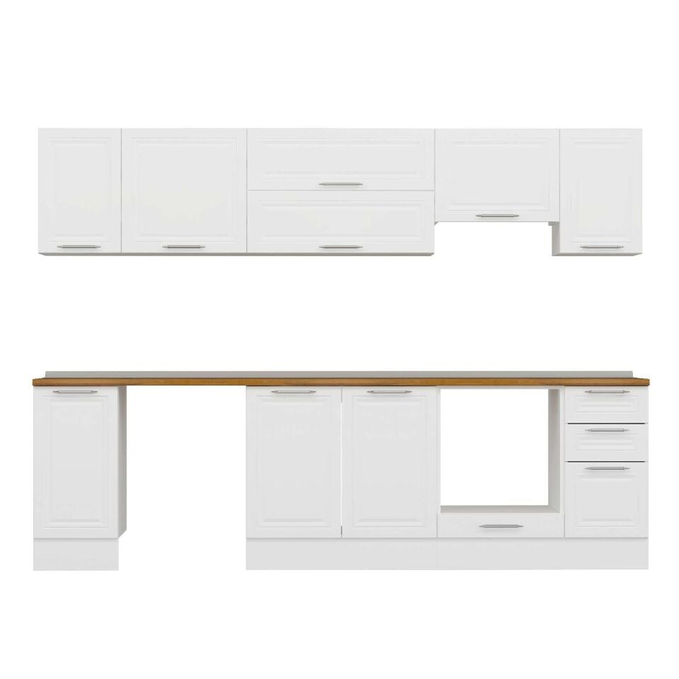 Alvinka 280X210 Cm Klasik Mebran Mutfak Dolabı M-E80S40S40-1 Mebran | Beyaz - Suntalam