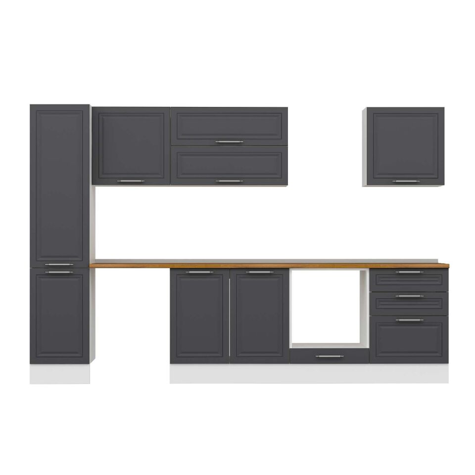 Alvinka 315X210 Cm Klasik Mebran Mutfak Dolabı Mb-E90B45S60-2 Mebran | Antrasit - Mdf