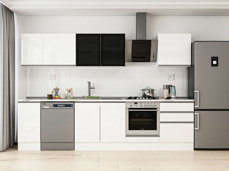 Alvinka 300X210 Cm High Gloss Mutfak Dolabı M-E80S40S60-3 High Gloss | Beyaz - Mdf