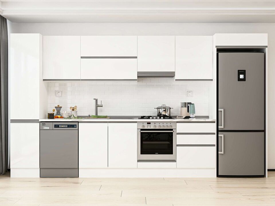 Alvinka 385X222 Cm High Gloss Mutfak Dolabı Mbb-E80B45S60-1 High Gloss | Beyaz - Mdf