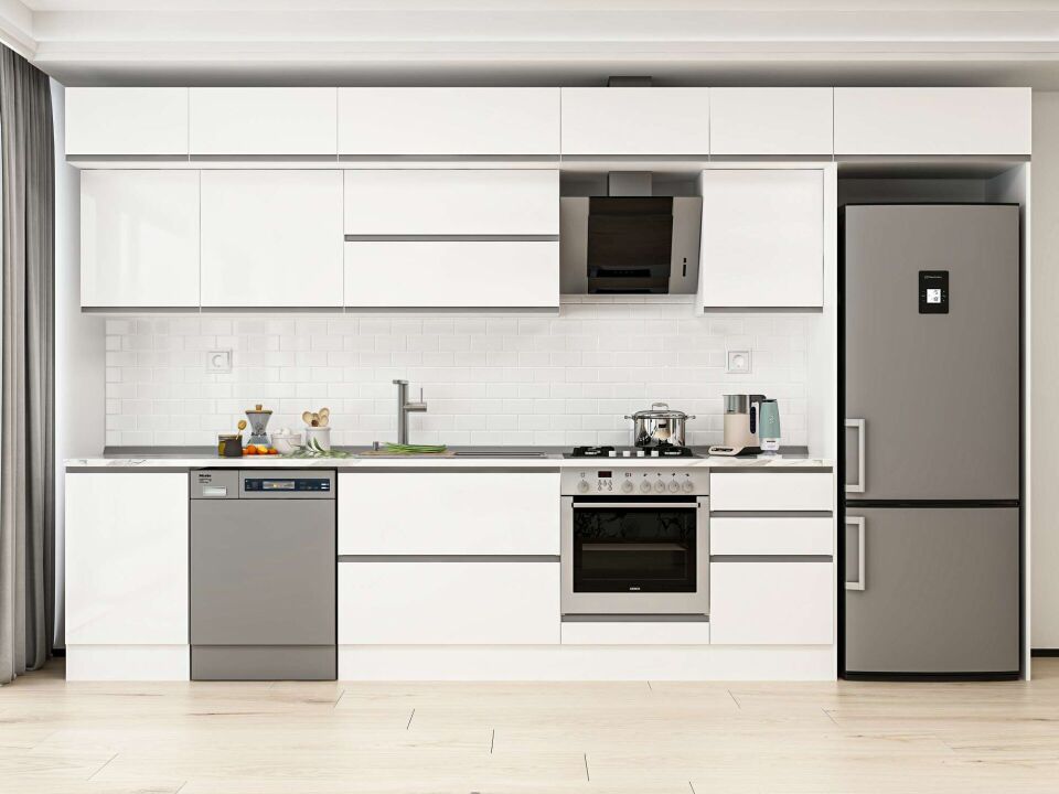 Alvinka 390X240 Cm High Gloss Mutfak Dolabı Mb-E90S50S50-2 High Gloss | Beyaz - Mdf