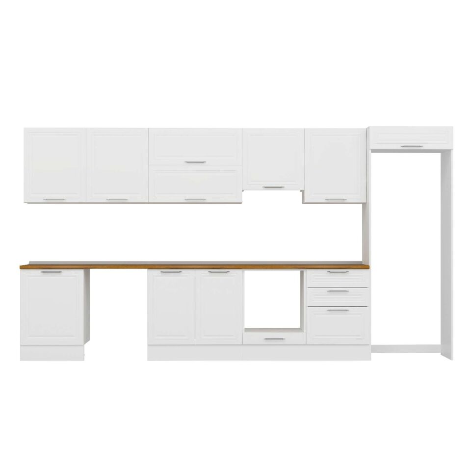 Alvinka 410X222 Cm Klasik Mebran Mutfak Dolabı Mb-E90S60S60-1 Mebran | Beyaz - Mdf