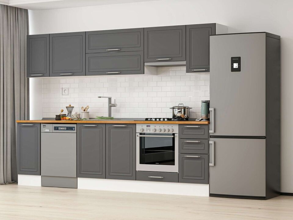 Alvinka 280X210 Cm Klasik Mebran Mutfak Dolabı M-E80S40S40-1 Mebran | Antrasit - Suntalam
