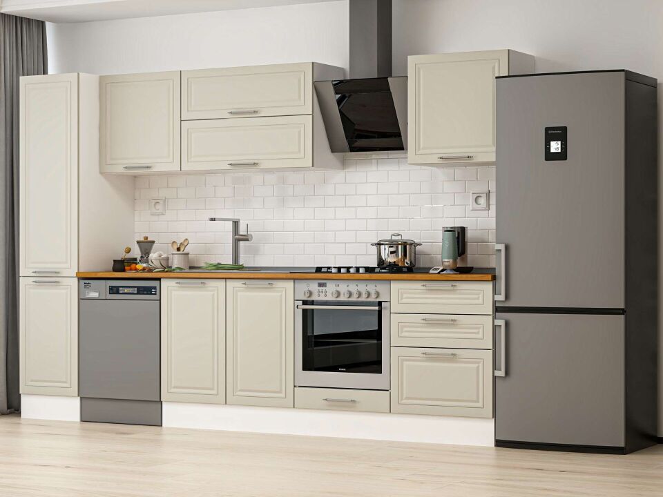 Alvinka 315X210 Cm Klasik Mebran Mutfak Dolabı Mb-E90B45S60-2 Mebran | Kumtaşı - Mdf