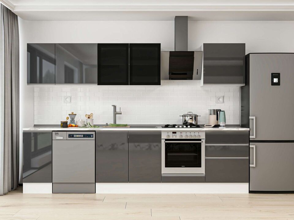 Alvinka 300X210 Cm High Gloss Mutfak Dolabı M-E80S40S60-3 High Gloss | Antrasit - Mdf