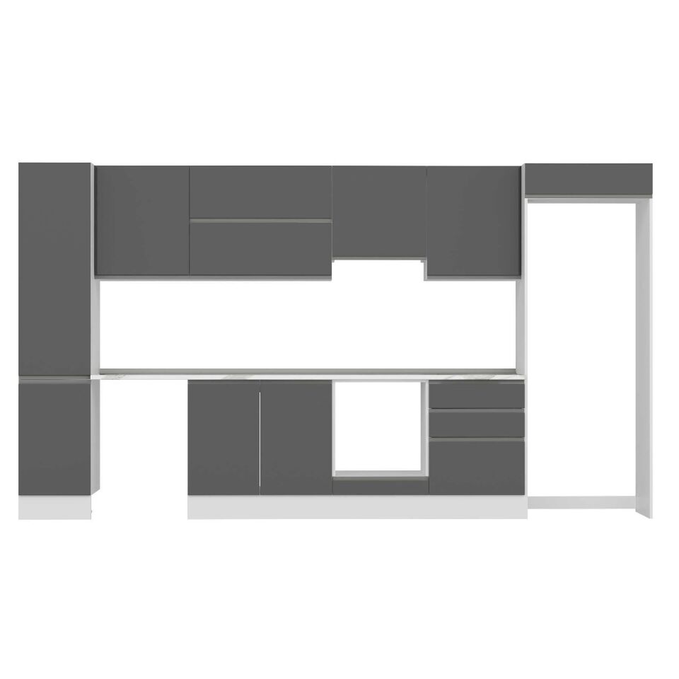 Alvinka 385X222 Cm High Gloss Mutfak Dolabı Mbb-E80B45S60-1 High Gloss | Antrasit - Mdf