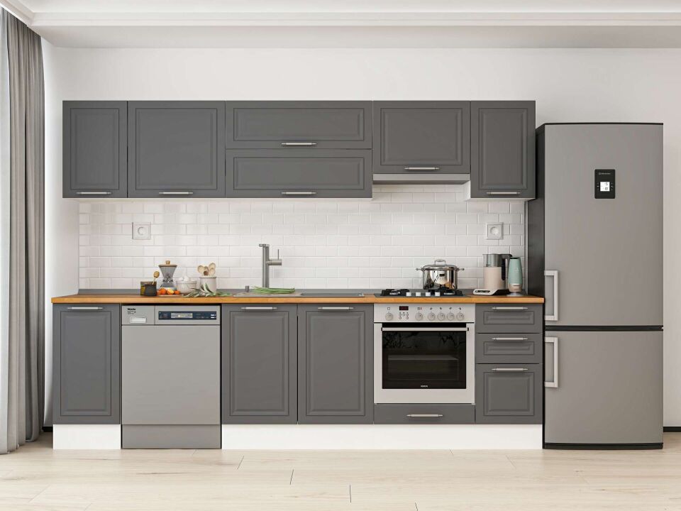 Alvinka 280X210 Cm Klasik Mebran Mutfak Dolabı M-E80S40S40-1 Mebran | Antrasit - Mdf