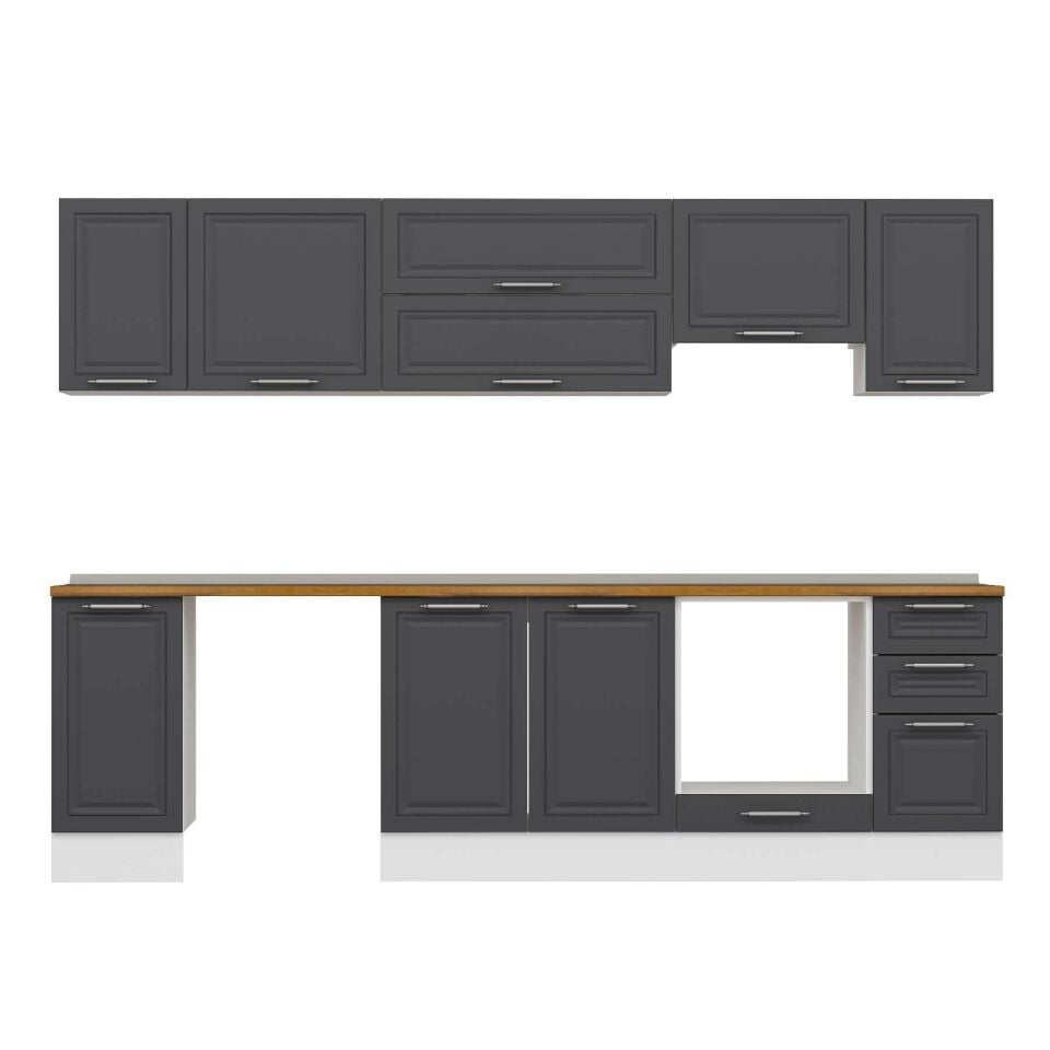 Alvinka 280X210 Cm Klasik Mebran Mutfak Dolabı M-E80S40S40-1 Mebran | Antrasit - Mdf