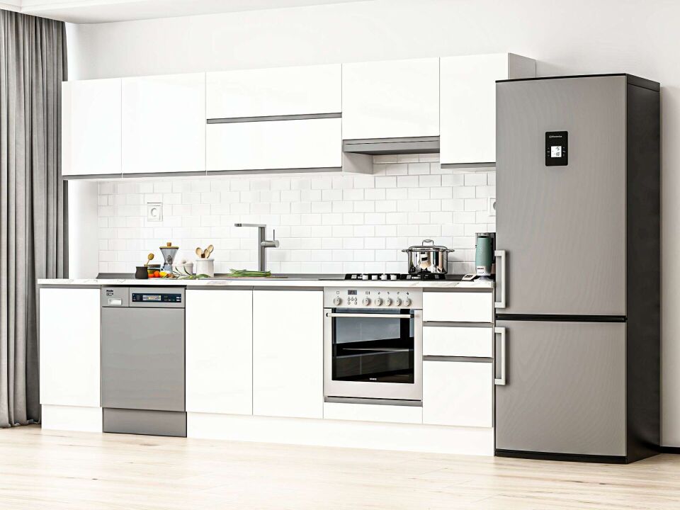 Alvinka 285X210 Cm High Gloss Mutfak Dolabı M-E80S45S40-1 High Gloss | Beyaz - Mdf