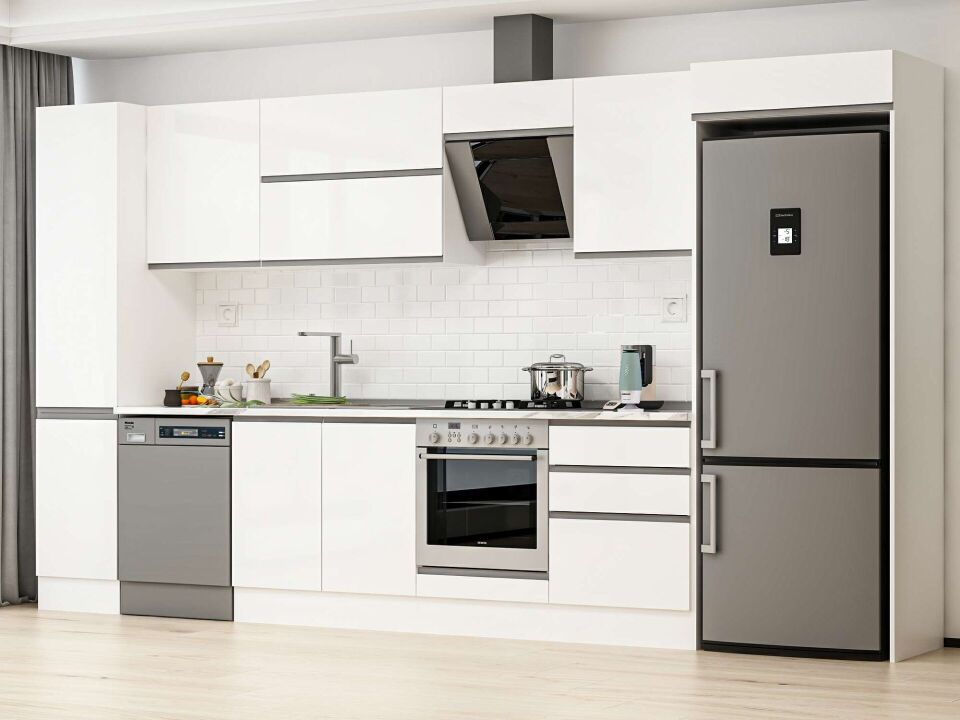 Alvinka 385X222 Cm High Gloss Mutfak Dolabı Mbb-E80B45S60-2 High Gloss | Beyaz - Mdf