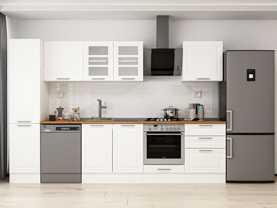 Alvinka 315X210 Cm Klasik Mebran Mutfak Dolabı Mb-E90B45S60-3 Mebran | Beyaz - Mdf