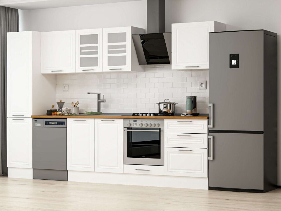 Alvinka 315X210 Cm Klasik Mebran Mutfak Dolabı Mb-E90B45S60-3 Mebran | Beyaz - Mdf