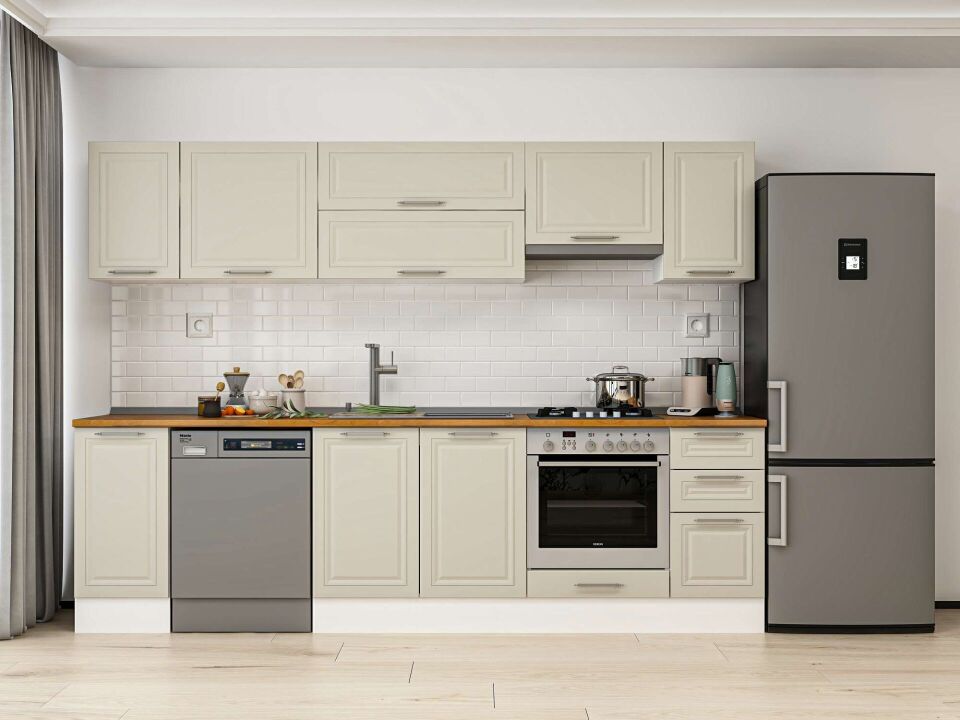Alvinka 280X210 Cm Klasik Mebran Mutfak Dolabı M-E80S40S40-1 Mebran | Kumtaşı - Mdf